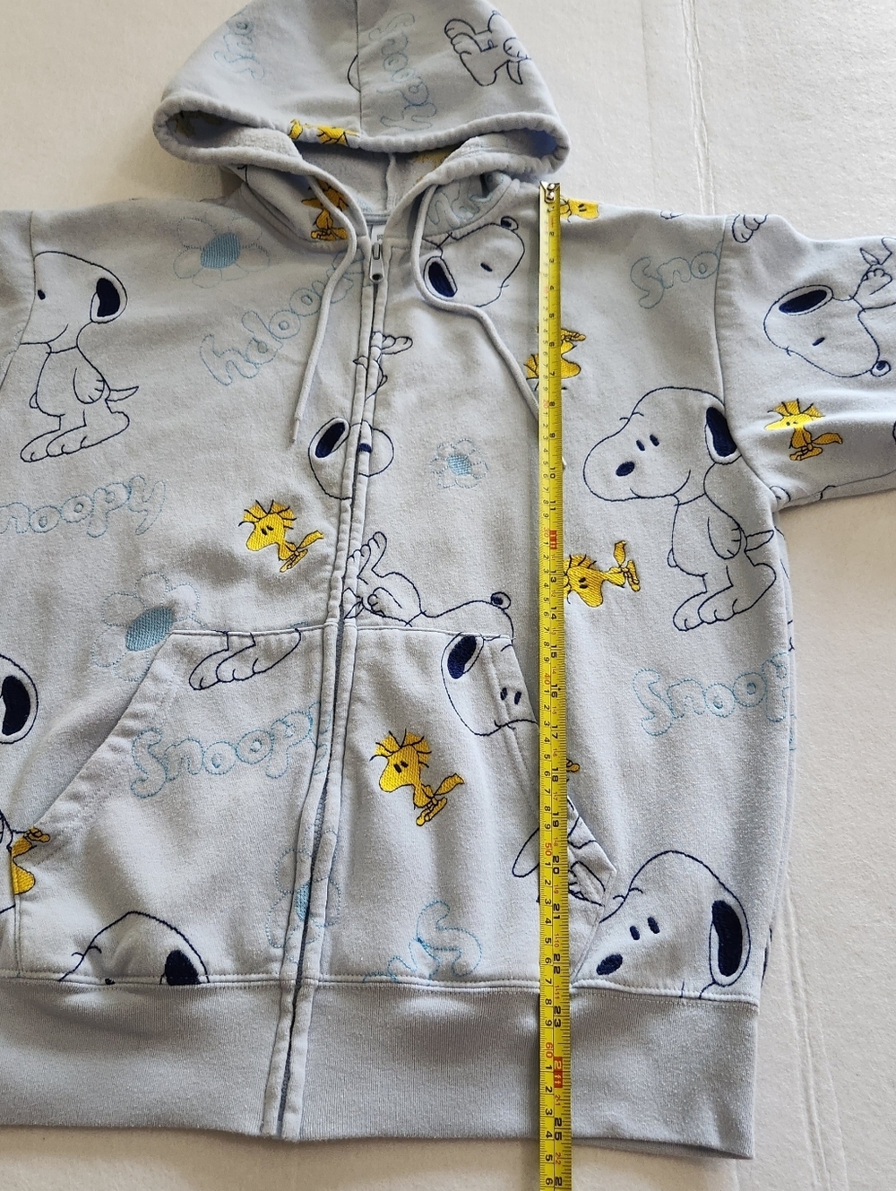 Peanuts Light Blue Snoopy & Woodstock Full-Zip Hoodie Size Medium - Picture 5 of 9